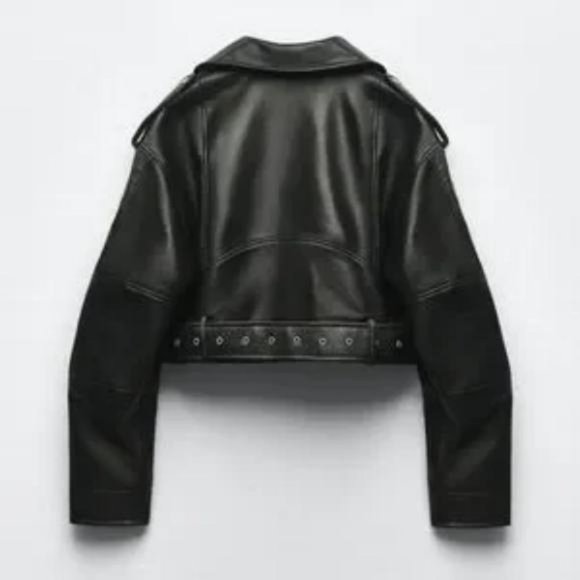 ZARA FAUX LEATHER CROP BIKER JACKET - Picture 2 of 10